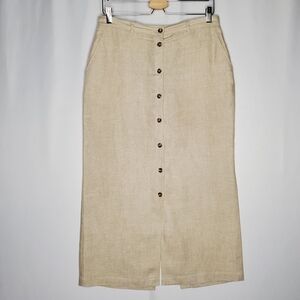 Jones New York Sport Full Button Linen Skirt Women 12P Beige Pocket Quiet Luxury